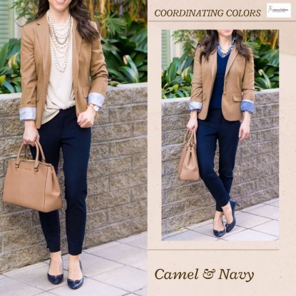 Camel and navy combo