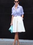 A line skirt and front tie collared shirt