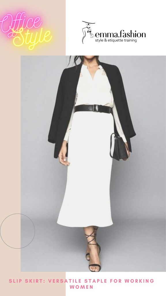 A slip skirt is a versatile staple for professional women.