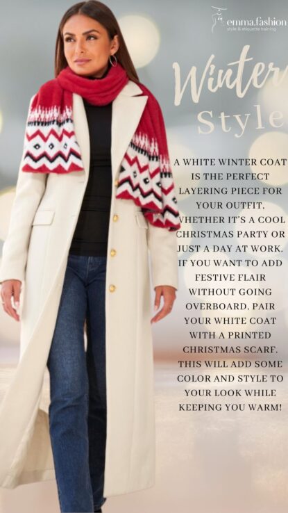 White winter coat for a festive flair.