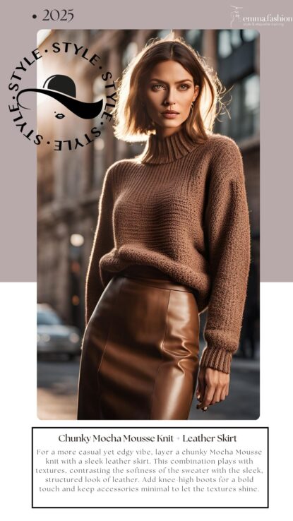 Mocha Mousse Knit + Leather Skirt